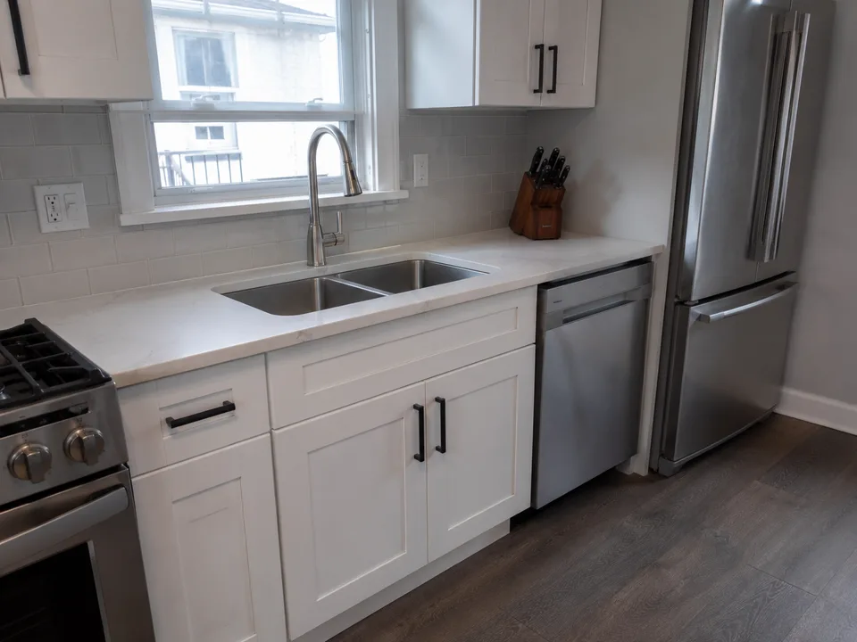 Residential kitchen and bathroom detail after deep cleaning