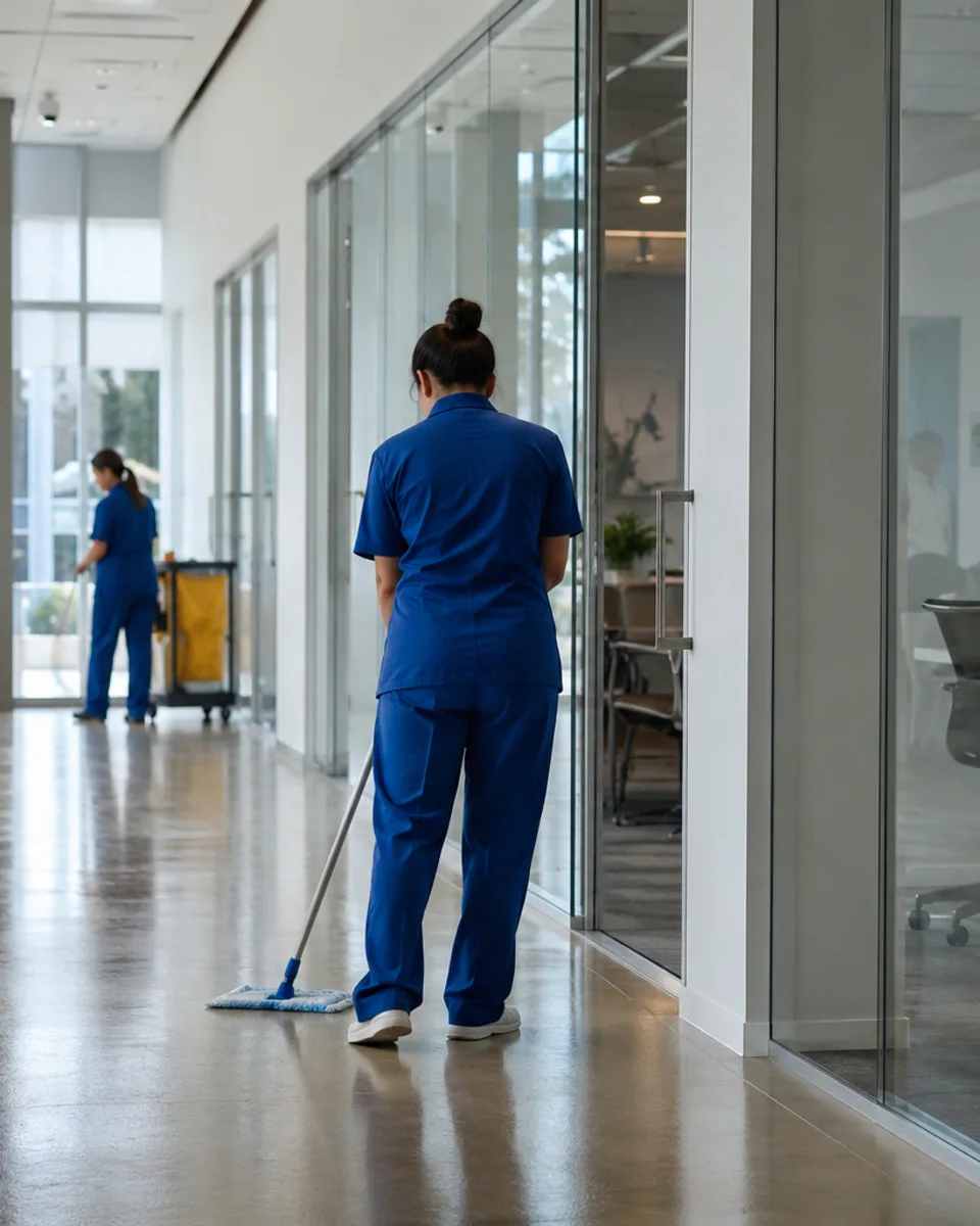 Janitorial team preparing for recurring commercial cleaning