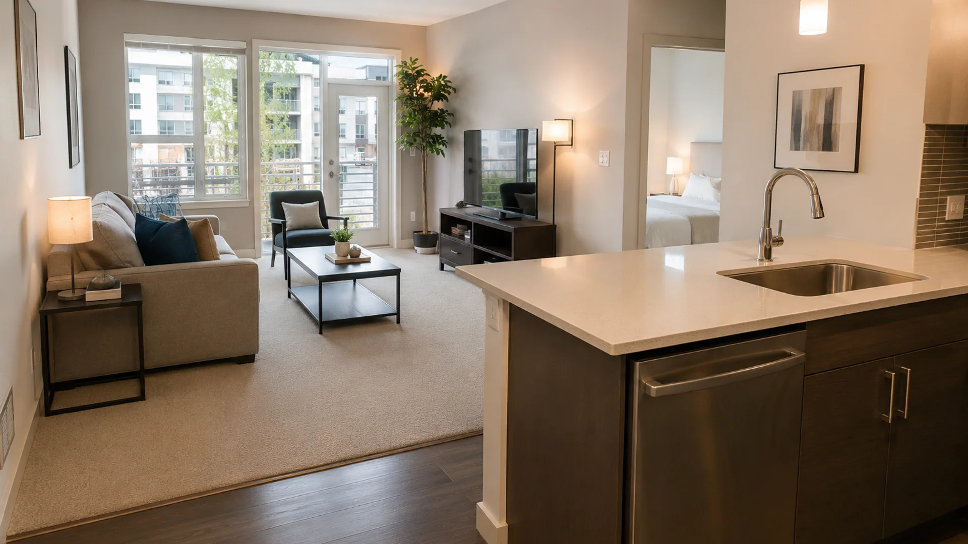 Bright clean Bellevue apartment interior prepared for residential service